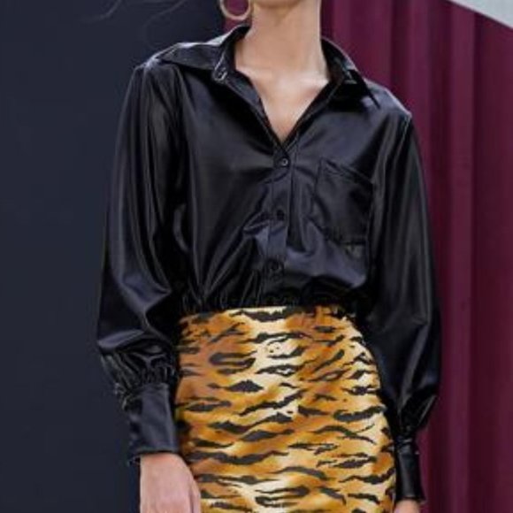 TRENDY DOLLZ Lantern Sleeve PU Leather Bodysuit - Picture 7 of 12